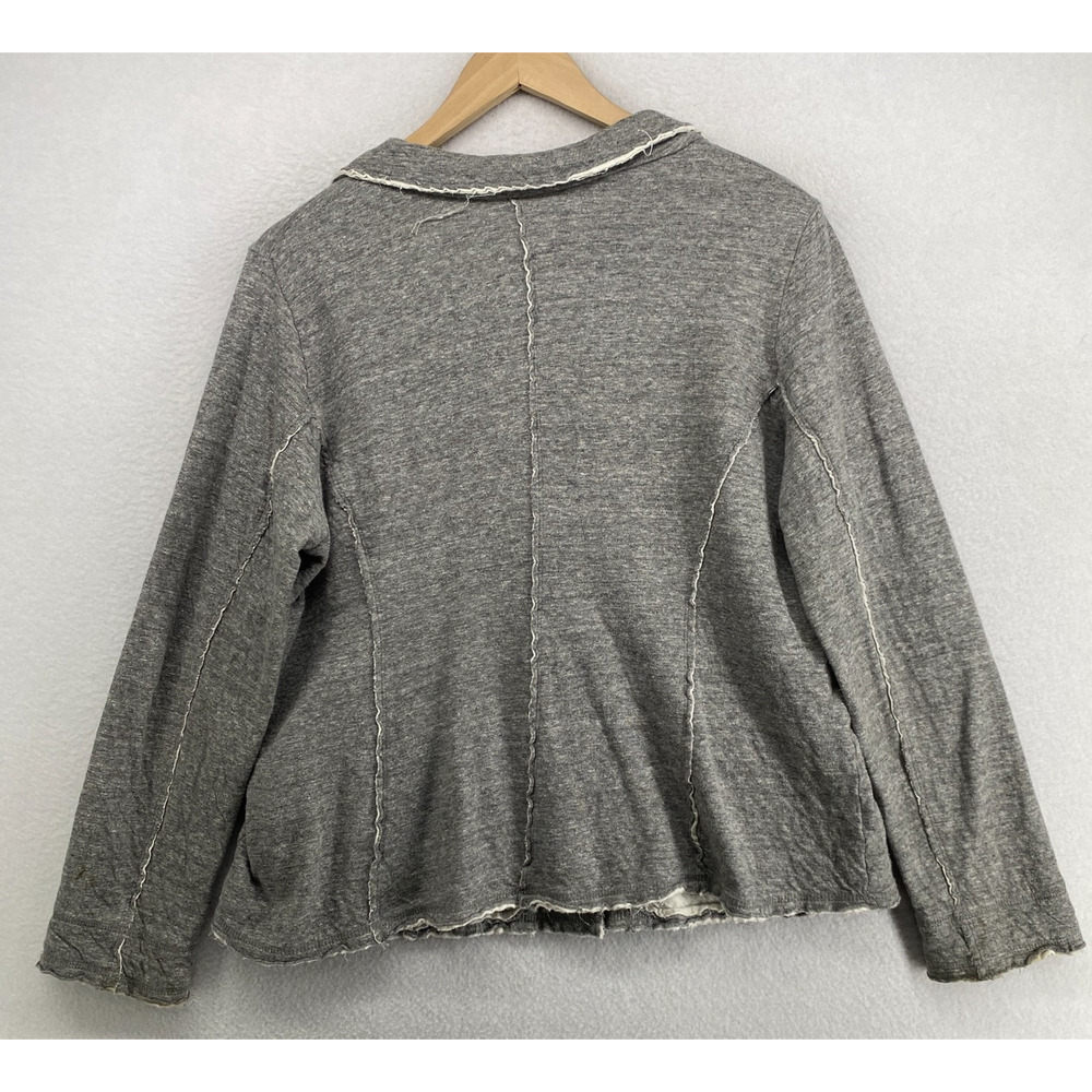 EILEEN FISHER Jacket PL Double Knit Jersey Cotton Raw Trim Button Up Blazer Gray - Picture 3 of 15